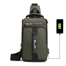 HaoShuai 1100-1 Men Chest Bag Multifunctional Single / Double Shoulder Backpack with External USB Charging Port, 1100-1 Army Green, 1100-1 Khaki, 1100-1 Dark Blue, 1100-1 Black, 1100-1 Gray
