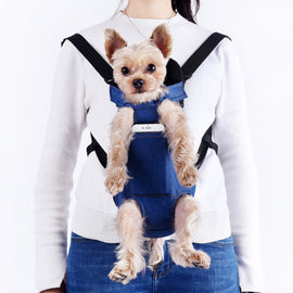 Dog Going Out Foldable On Chest Backpack Pet Carrier Bag, Blue Denim (Four Seasons)