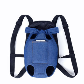 Dog Going Out Foldable On Chest Backpack Pet Carrier Bag, Blue Denim (Four Seasons)