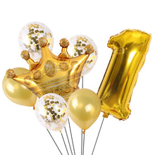Load image into Gallery viewer, 2 PCS Birthday Baby Children Golden Crown Aluminum Film Number Balloon Set Wedding Scene Decoration