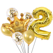 Load image into Gallery viewer, 2 PCS Birthday Baby Children Golden Crown Aluminum Film Number Balloon Set Wedding Scene Decoration