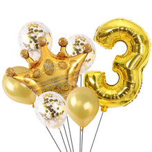 Load image into Gallery viewer, 2 PCS Birthday Baby Children Golden Crown Aluminum Film Number Balloon Set Wedding Scene Decoration