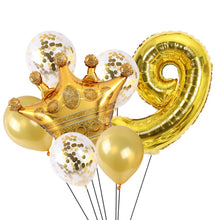 Load image into Gallery viewer, 2 PCS Birthday Baby Children Golden Crown Aluminum Film Number Balloon Set Wedding Scene Decoration