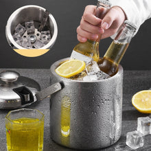 Load image into Gallery viewer, 304 Stainless Steel Ice Bucket Double-Layer Hollow Bar Beer Wine Barrel With Ice Clip, Capacity: 1.3L, 1.3L With Ice Clip