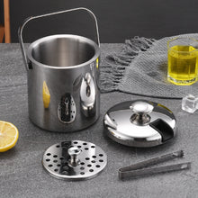 Load image into Gallery viewer, 304 Stainless Steel Ice Bucket Double-Layer Hollow Bar Beer Wine Barrel With Ice Clip, Capacity: 1.3L, 1.3L With Ice Clip