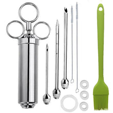 Load image into Gallery viewer, Stainless Steel Seasoning Steak Syringe Turkey Needle Set With Cleaning Silicone Brush, 11 in 1 (Red ), 11 in 1 (Black ), 11 in 1 (Blue), 11 in 1 (Green), 11 in 1 (Orange ), 11 in 1 (Yellow ), 11 in 1 (Yellow White)