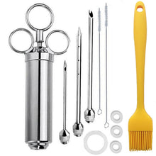 Load image into Gallery viewer, Stainless Steel Seasoning Steak Syringe Turkey Needle Set With Cleaning Silicone Brush, 11 in 1 (Red ), 11 in 1 (Black ), 11 in 1 (Blue), 11 in 1 (Green), 11 in 1 (Orange ), 11 in 1 (Yellow ), 11 in 1 (Yellow White)