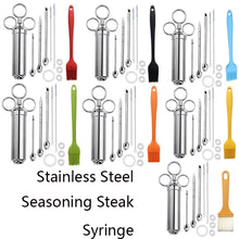 Load image into Gallery viewer, Stainless Steel Seasoning Steak Syringe Turkey Needle Set With Cleaning Silicone Brush, 11 in 1 (Red ), 11 in 1 (Black ), 11 in 1 (Blue), 11 in 1 (Green), 11 in 1 (Orange ), 11 in 1 (Yellow ), 11 in 1 (Yellow White)
