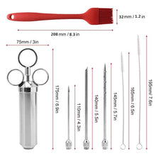 Load image into Gallery viewer, Stainless Steel Seasoning Steak Syringe Turkey Needle Set With Cleaning Silicone Brush, 11 in 1 (Red ), 11 in 1 (Black ), 11 in 1 (Blue), 11 in 1 (Green), 11 in 1 (Orange ), 11 in 1 (Yellow ), 11 in 1 (Yellow White)