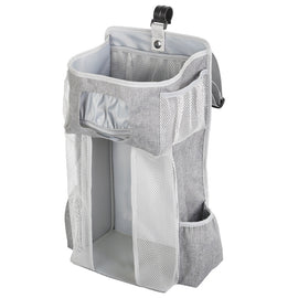 Baby Crib Hanging Bag Multifunctional Detachable Bed Diaper Toy Storage Bag, Gray Snow, Gray Stripe