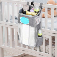 Load image into Gallery viewer, Baby Crib Hanging Bag Multifunctional Detachable Bed Diaper Toy Storage Bag, Gray Snow, Gray Stripe