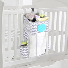 Load image into Gallery viewer, Baby Crib Hanging Bag Multifunctional Detachable Bed Diaper Toy Storage Bag, Gray Snow, Gray Stripe
