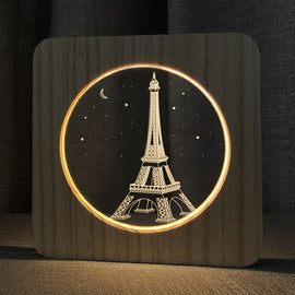 FS-A2821-02W Eiffel Tower Shape USB Solid Wood Table Lamp LED Night Light, Eiffel Tower