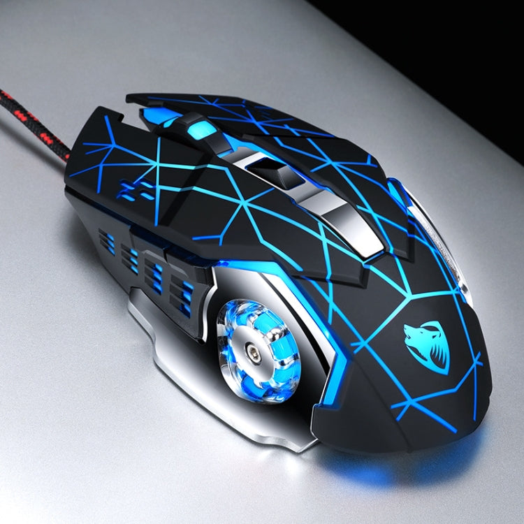 T-WOLF V6 USB Interface 6-Buttons 3200 DPI Wired Mouse Gaming Mechanical Macro Programming 7-Color Luminous Gaming Mouse, Cable Length: 1.5m, Macro Definition Audio Version Black Silver, Macro Definition Audio Version Iron Gray                         ...