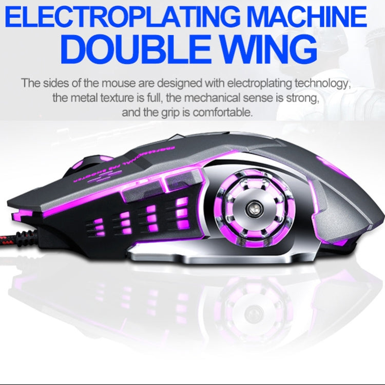T-WOLF V6 USB Interface 6-Buttons 3200 DPI Wired Mouse Gaming Mechanical Macro Programming 7-Color Luminous Gaming Mouse, Cable Length: 1.5m, Macro Definition Audio Version Black Silver, Macro Definition Audio Version Iron Gray                         ...