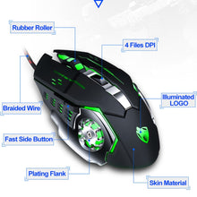 Load image into Gallery viewer, T-WOLF V6 USB Interface 6-Buttons 3200 DPI Wired Mouse Gaming Mechanical Macro Programming 7-Color Luminous Gaming Mouse, Cable Length: 1.5m, Macro Definition Audio Version Black Silver, Macro Definition Audio Version Iron Gray                         ...