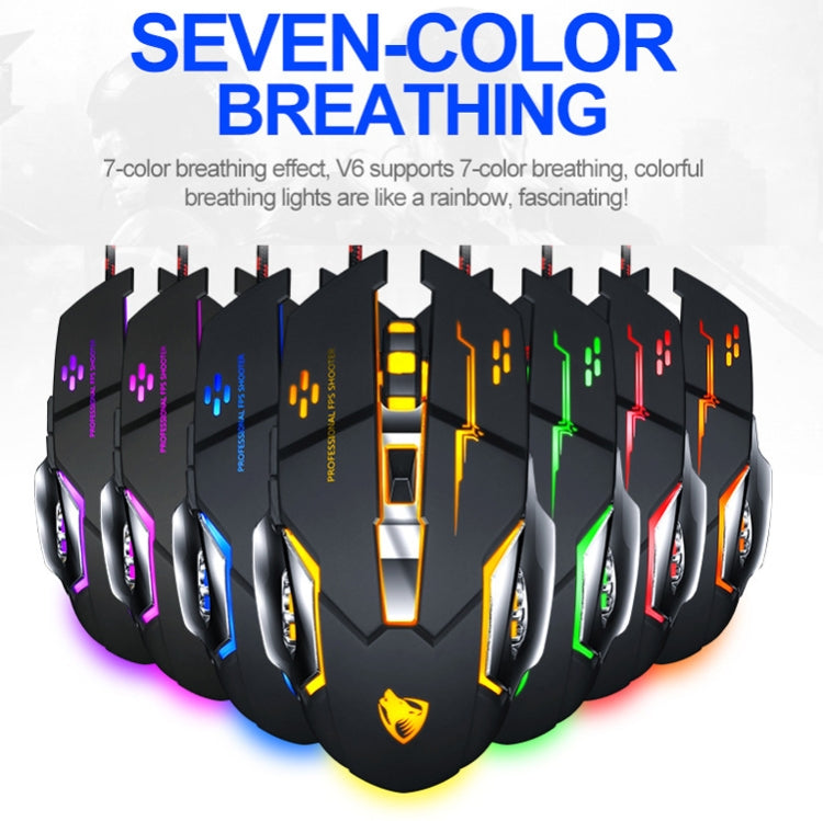 T-WOLF V6 USB Interface 6-Buttons 3200 DPI Wired Mouse Gaming Mechanical Macro Programming 7-Color Luminous Gaming Mouse, Cable Length: 1.5m, Macro Definition Audio Version Black Silver, Macro Definition Audio Version Iron Gray                         ...