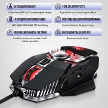 Load image into Gallery viewer, T-WOLF V10 USB Interface 7 Buttons 6400 DPI Gaming Wired Mouse Custom Macro Programming 4-Color Breathing Light Gaming Mouse, Cable Length: 1.5m, Black, Gun Color