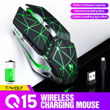 Load image into Gallery viewer, T-WOLF Q15 6-Buttons 1600 DPI Wireless Rechargeable Mute Office Gaming Mouse with 7 Color Breathing Light, Technology Black, Stars Black, Pearl White