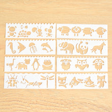 Load image into Gallery viewer, HB-9 Long Series 8 in 1 Drawing Ruler Hand Account Multi-Function Hollow Flower Edge Filling Template, Wave Letters, Cartoon Animals, Flowers, Architecture, Car, Leaves, Weather, Cruise Ship