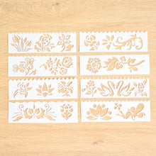 Load image into Gallery viewer, HB-9 Long Series 8 in 1 Drawing Ruler Hand Account Multi-Function Hollow Flower Edge Filling Template, Wave Letters, Cartoon Animals, Flowers, Architecture, Car, Leaves, Weather, Cruise Ship