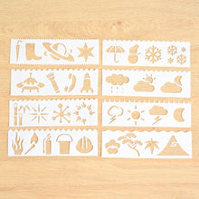 Load image into Gallery viewer, HB-9 Long Series 8 in 1 Drawing Ruler Hand Account Multi-Function Hollow Flower Edge Filling Template, Wave Letters, Cartoon Animals, Flowers, Architecture, Car, Leaves, Weather, Cruise Ship