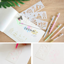 Load image into Gallery viewer, HB-9 Long Series 8 in 1 Drawing Ruler Hand Account Multi-Function Hollow Flower Edge Filling Template, Wave Letters, Cartoon Animals, Flowers, Architecture, Car, Leaves, Weather, Cruise Ship