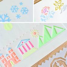 Load image into Gallery viewer, HB-9 Long Series 8 in 1 Drawing Ruler Hand Account Multi-Function Hollow Flower Edge Filling Template, Wave Letters, Cartoon Animals, Flowers, Architecture, Car, Leaves, Weather, Cruise Ship