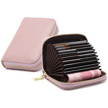 Load image into Gallery viewer, 1626 Short RFID Anti-Theft Brush Multiple Card-Binding Card Package Ladies Cowhide Zipper Wallet, Red Wine, Purple, Black, Pink, Royal Blue, Orange, Brown, Linen Blue