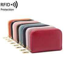 Load image into Gallery viewer, 1626 Short RFID Anti-Theft Brush Multiple Card-Binding Card Package Ladies Cowhide Zipper Wallet, Red Wine, Purple, Black, Pink, Royal Blue, Orange, Brown, Linen Blue