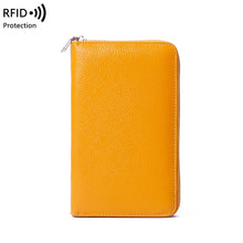 Load image into Gallery viewer, 1659 Leather Belly Passport Bag RFID Long Wallet Men And Women Documents Package Multi-Function Zipper Mobile Phone Package, Yellow, Black, Wine Red, Brown, Army Green, Lotus Color, Orange, Lavender Purple, Linen Blue