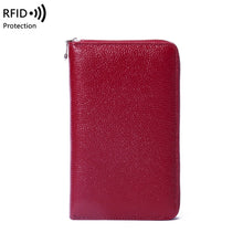 Load image into Gallery viewer, 1659 Leather Belly Passport Bag RFID Long Wallet Men And Women Documents Package Multi-Function Zipper Mobile Phone Package, Yellow, Black, Wine Red, Brown, Army Green, Lotus Color, Orange, Lavender Purple, Linen Blue