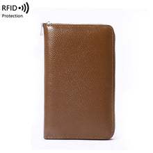 Load image into Gallery viewer, 1659 Leather Belly Passport Bag RFID Long Wallet Men And Women Documents Package Multi-Function Zipper Mobile Phone Package, Yellow, Black, Wine Red, Brown, Army Green, Lotus Color, Orange, Lavender Purple, Linen Blue