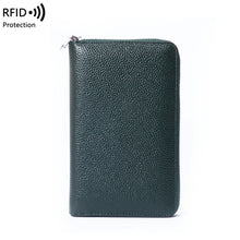 Load image into Gallery viewer, 1659 Leather Belly Passport Bag RFID Long Wallet Men And Women Documents Package Multi-Function Zipper Mobile Phone Package, Yellow, Black, Wine Red, Brown, Army Green, Lotus Color, Orange, Lavender Purple, Linen Blue