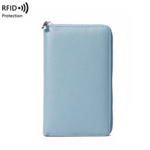 Load image into Gallery viewer, 1659 Leather Belly Passport Bag RFID Long Wallet Men And Women Documents Package Multi-Function Zipper Mobile Phone Package, Yellow, Black, Wine Red, Brown, Army Green, Lotus Color, Orange, Lavender Purple, Linen Blue