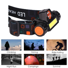 Load image into Gallery viewer, 2 PCS 101 USB Rechargeable Headlight Glare Flashlight Magnet Camping Light Outdoor Fishing Light, Headlight + USB Cable, Headlight + Bicycle Frame + USB Cable