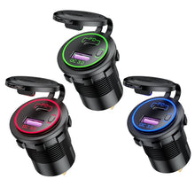 Load image into Gallery viewer, Car Motorcycle Ship Modified USB Charger Waterproof PD + QC3.0 Fast Charge, Blue Light With Terminal, Red Light With Terminal, Green Light With Terminal, Blue Light With 60cm Line, Red Light With 60cm Line, Green Light With 60cm Line