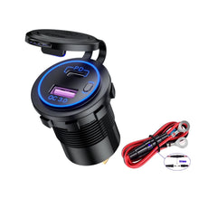 Load image into Gallery viewer, Car Motorcycle Ship Modified USB Charger Waterproof PD + QC3.0 Fast Charge, Blue Light With Terminal, Red Light With Terminal, Green Light With Terminal, Blue Light With 60cm Line, Red Light With 60cm Line, Green Light With 60cm Line