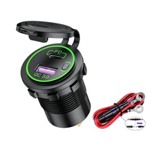 Load image into Gallery viewer, Car Motorcycle Ship Modified USB Charger Waterproof PD + QC3.0 Fast Charge, Blue Light With Terminal, Red Light With Terminal, Green Light With Terminal, Blue Light With 60cm Line, Red Light With 60cm Line, Green Light With 60cm Line