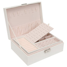 Load image into Gallery viewer, Simple Double-Layered Wooden Leather Jewelry Box With Lock Earrings Jewelry Box, White, Gray, Green, Black, Pink