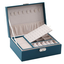 Load image into Gallery viewer, Simple Double-Layered Wooden Leather Jewelry Box With Lock Earrings Jewelry Box, White, Gray, Green, Black, Pink