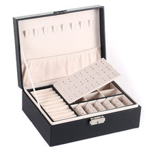 Load image into Gallery viewer, Simple Double-Layered Wooden Leather Jewelry Box With Lock Earrings Jewelry Box, White, Gray, Green, Black, Pink