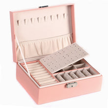 Load image into Gallery viewer, Simple Double-Layered Wooden Leather Jewelry Box With Lock Earrings Jewelry Box, White, Gray, Green, Black, Pink