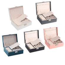Load image into Gallery viewer, Simple Double-Layered Wooden Leather Jewelry Box With Lock Earrings Jewelry Box, White, Gray, Green, Black, Pink