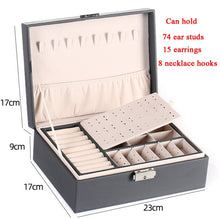 Load image into Gallery viewer, Simple Double-Layered Wooden Leather Jewelry Box With Lock Earrings Jewelry Box, White, Gray, Green, Black, Pink