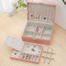 Load image into Gallery viewer, Simple Double-Layered Wooden Leather Jewelry Box With Lock Earrings Jewelry Box, White, Gray, Green, Black, Pink