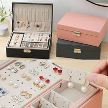 Load image into Gallery viewer, Simple Double-Layered Wooden Leather Jewelry Box With Lock Earrings Jewelry Box, White, Gray, Green, Black, Pink
