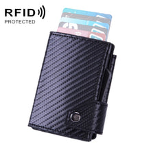 Load image into Gallery viewer, Anti-Theft Aluminum Alloy Coin Purse RFID Anti-Degaussing Automatic Pop-Up PU Bank Card Bag, Mad Horse Black, Mad Horse Aprico, Mad Horse Blue, Carbon Fiber Black