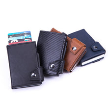 Load image into Gallery viewer, Anti-Theft Aluminum Alloy Coin Purse RFID Anti-Degaussing Automatic Pop-Up PU Bank Card Bag, Mad Horse Black, Mad Horse Aprico, Mad Horse Blue, Carbon Fiber Black