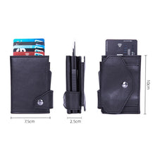 Load image into Gallery viewer, Anti-Theft Aluminum Alloy Coin Purse RFID Anti-Degaussing Automatic Pop-Up PU Bank Card Bag, Mad Horse Black, Mad Horse Aprico, Mad Horse Blue, Carbon Fiber Black